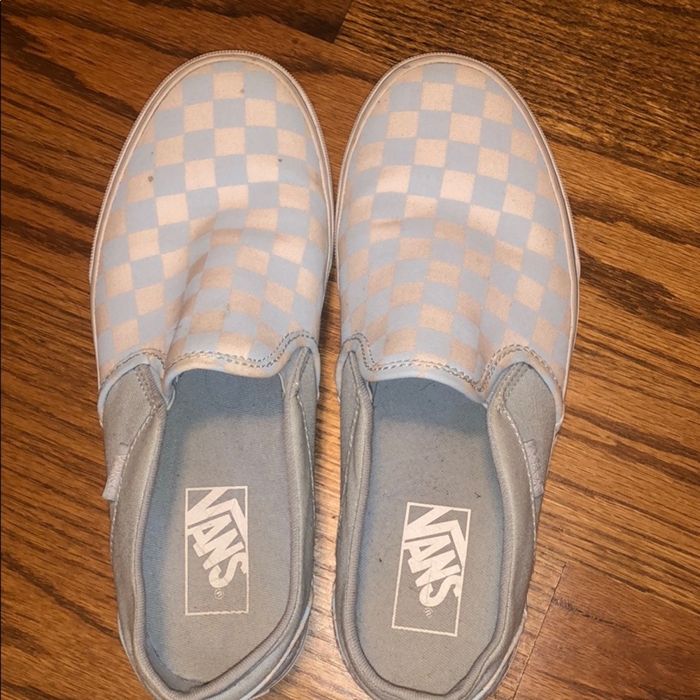Blue and white checkered vans